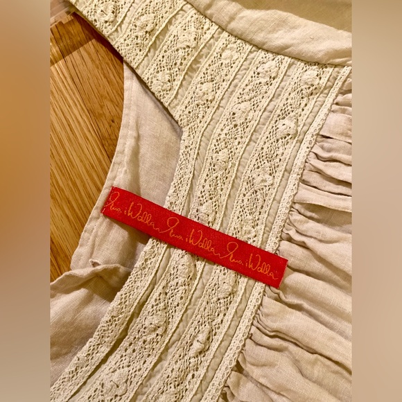 Ewa i Walla Vintage 100% Linen Ivory Dress w Beautiful Lace - Picture 2 of 9